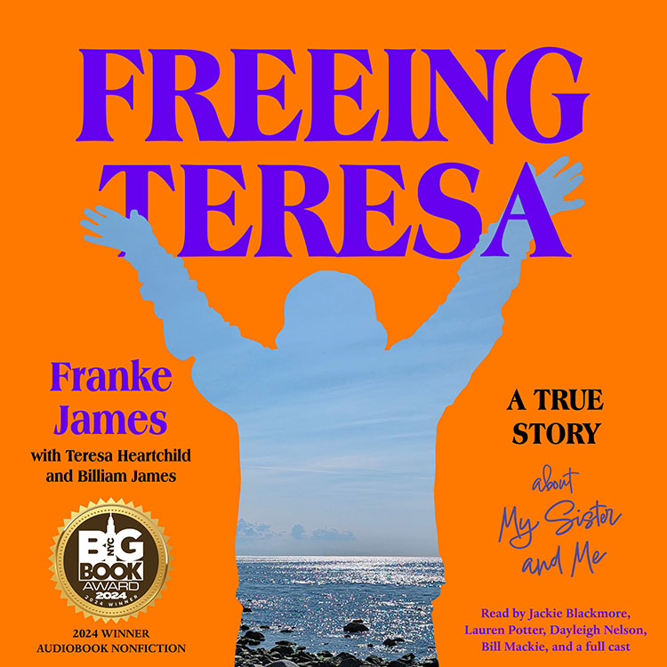 Freeing Teresa orange audiobook cover with the NYC Big Book Award seal