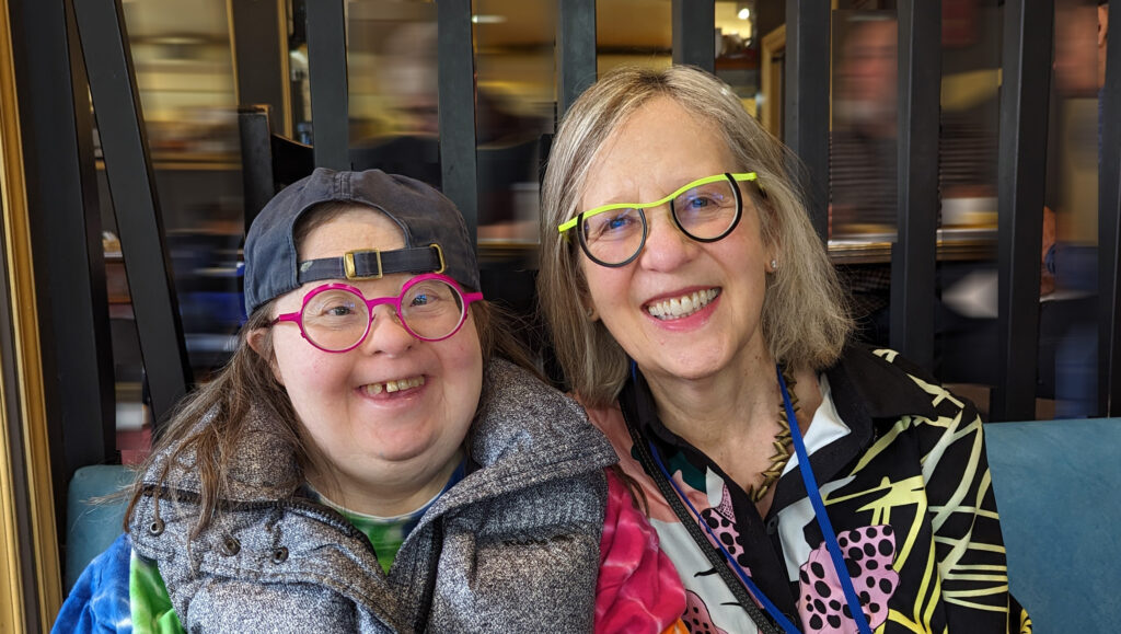 Franke James with her sister Teresa at the Inclusion BC 2024 conference, Nanaimo, BC